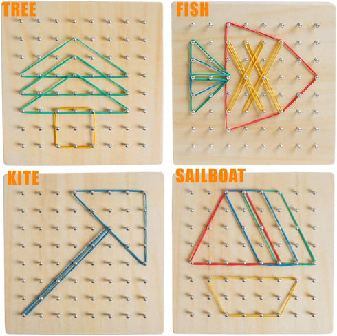 Wooden Geoboard Math Manipulative Material Graphical Geo Board Montessori Educational Toys Array Block Pattern Cards and Rubber Bands STEM Puzzle ...
