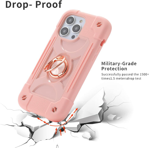 JIFVIK Compatible with iPhone 13 Pro Max Case 6.7 Inch, Full Body Armor Cover with Ring Kickstand, Heavy Duty Protection Soft Silicone Hard Plasti...