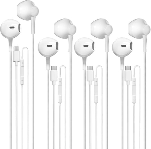 USB Type C Headphone 4 Pack, USB C Earphones Type C Headphones Stereo with Microphone Volume Control Compatible with Samsung Galaxy S20+/S21/S20/G...