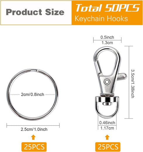 50PCS Premium Swivel Snap Hooks with Key Rings, Metal Swivel Lobster Claw Clasps, 25PCS Small Lobster Claw Clasp Swivel Hook and 25PCS Key Rings f...
