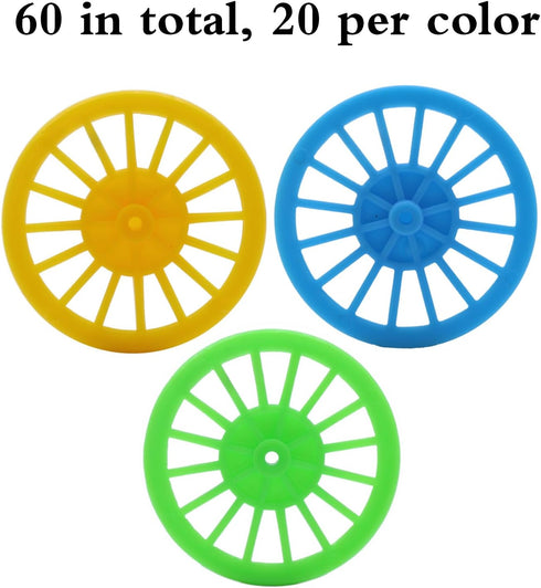 60PCS Plastic Project Wheels with 2mm Hole and 30PCs Shaft Rods,100mm Round Rod Axles for Science Engineering Car STEM Projects RC Truck Boat Heli...