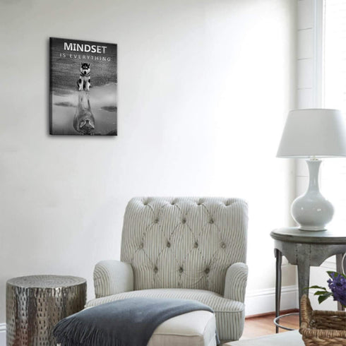 Modern Motivational Bedroom, Mindset is Everything Inspirational Wall Art for Office Wolf Motto Artwork Wall Decor Black and White Canvas Framed 1...