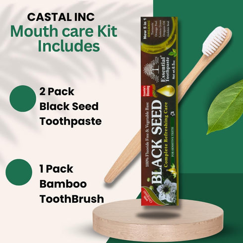 INC Organic Black Seed Toothpaste Bundle: 2 Packs of Essential Palace Fluoride-Free Toothpaste with Bamboo Brushes - Natural Oral Care Combo for H...