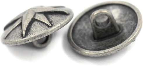 Bezelry 10 Pieces Asterisk Metal Shank Buttons. 20mm (3/4 inch) (Antique Silver)...