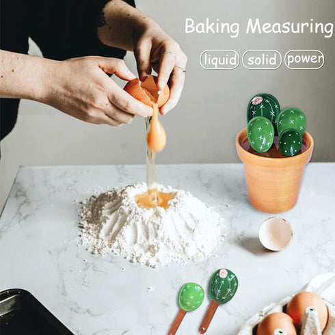 Cactus Measuring Spoons Set in Pot Ceramic Cute Measuring Cups and Spoons Unique Baking Gifts for Dry Wet Ingredients Dishwasher Safe 1 Tbsp 1 TSP...