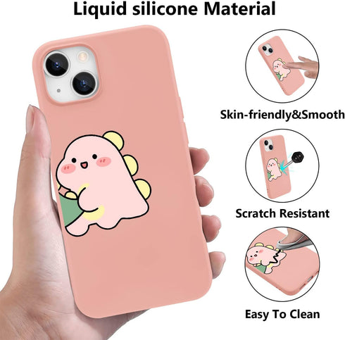 JOYLAND Dinosaur Couple Phone Case for iPhone 13,Pink Liquid Silicone Couple Phone Case Luxury Girly Case,Funny Soft Gel Rubber Full-Body Protecti...