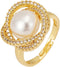Sylph 18K Gold Plated Pearl Adjustable Ring with Zirconia – Elegant Jewelry for Women – Adjustable Luxury Wedding Statement Ring Open Ring Flexibl...