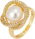 Sylph 18K Gold Plated Pearl Adjustable Ring with Zirconia – Elegant Jewelry for Women – Adjustable Luxury Wedding Statement Ring Open Ring Flexibl...