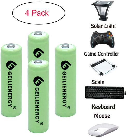 AA 600mAh 1.2V NiMH Rechargeable Batteries for Solar Light,Solar Lamp,Garden Lights Green(4 PCS)...
