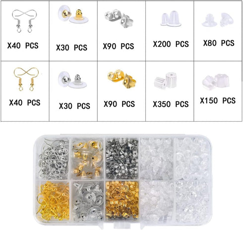Olylkx 1100pcs Earring Backs, Earring Hooks, Earring Backings, Earring Back Pads Stopper for Making Findings Parts Jewelry DIY Supplies Kits...