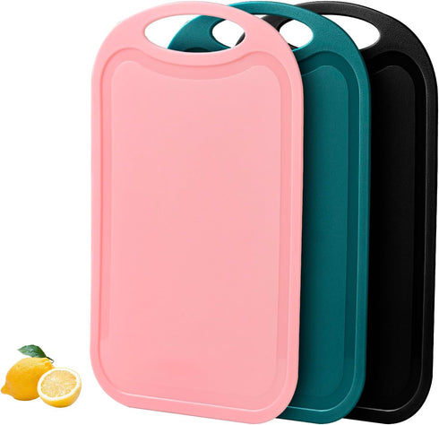 Cutting Coards for Kitchen,3 Piece Plastic Cutting Board Set, Chopping Board with Juice Grooves Carrying Handle...