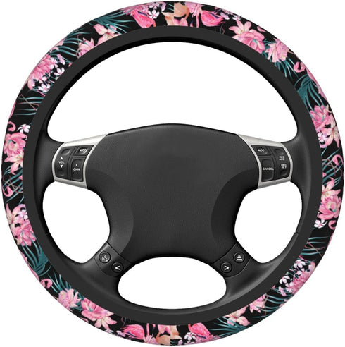 Tropical Flamingo Steering Wheel Cover Non-Slip Auto Steering Wheel Protector Car Accessories Universal Fit 15 Inches for Men Women...