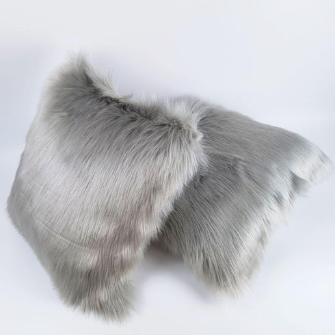 A Fluffy Throw Pillow Cover Covered by Gray Long Hair for Couch Sofa Bed Decoration in Bedroom or Livingroom,18 X 18 inch?Gray...