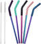 Senneny Set of 5 Stainless Steel Straws with Silicone Flex Tips Elbows Cover, 2 Cleaning Brushes and 1 Portable Bag Included (Colorful)- 8mm diame...