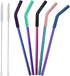 Senneny Set of 5 Stainless Steel Straws with Silicone Flex Tips Elbows Cover, 2 Cleaning Brushes and 1 Portable Bag Included (Colorful)- 8mm diame...