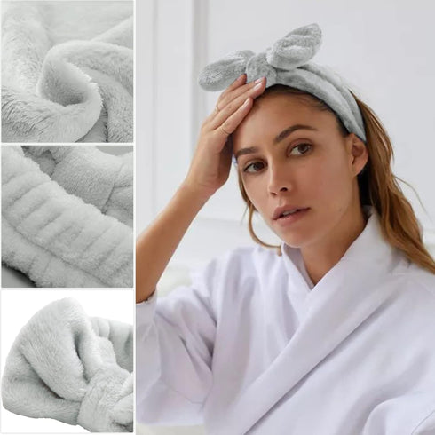 Huachi 6 Packs Makeup Headband for Women Spa Skincare Face Wash Headband and Wristband Set for Washing Face, Cute Fluffy Microfiber Bow Headbands ...