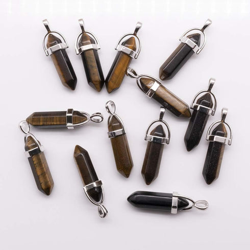 Quartz Stones Pendant Wholesale Natural Crystal Healing Point Chakra Reiki Pendants for Necklace Earrings Bracelet Jewelry Making (Tiger's Eye)...