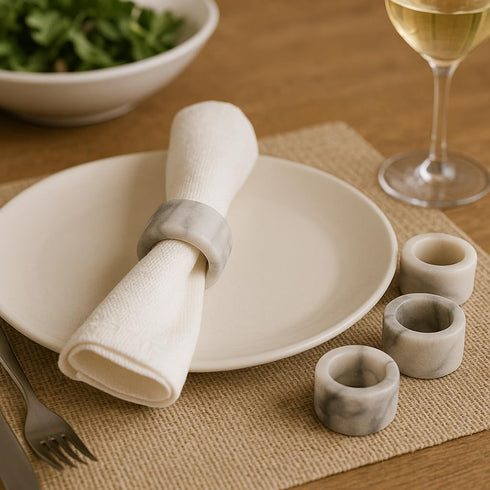 Creative Home Set of 4 Pieces Natural Off-White Marble Napkin Ring Napkin Holder for Party Decoration Dinning Table Family Gatherings, 1.8" Diam. ...