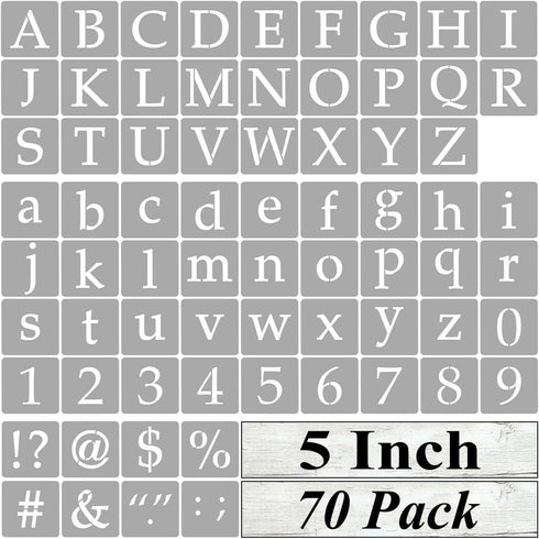 5 Inch Alphabet Letter Stencils for Painting - 70 Pack Letter and Number Stencil Templates with Signs for Painting on Wood, Reusable Letters and N...