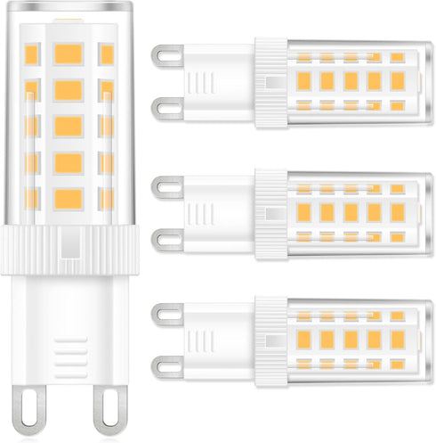 4-Pack G9 LED Bulb, 40 watt Halogen Replacement, Warm White 2700K, Non-dimmable T4 LED Bulb with G9 Bi Pin Base, 120V Small Light Bulbs for Chande...