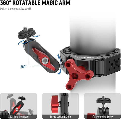 NEEWER Super Clamp with Stainless Steel Dual Ballhead Magic Arm, Cold Shoe, 1/4" 3/8" Threads for Action Camera Clamp Mount Compatible with SmallR...