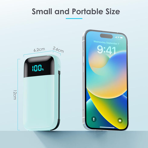 Portable Charger with Built in Cables,Ultra-Compact 13800mAh PD Fast Charging USB C Power Bank,4 Output LCD Display Battery Pack Compatible with i...