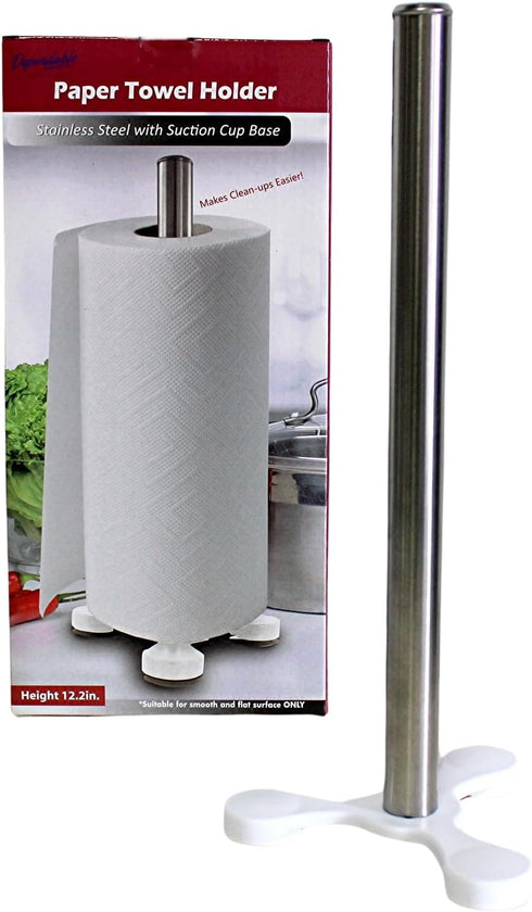Stainless Steel Suction Cup Paper Towel Holder Kitchen Bathroom Spare Toilet Paper Holder with Nonslip Stable Super Suction Grip Base Countertop (...
