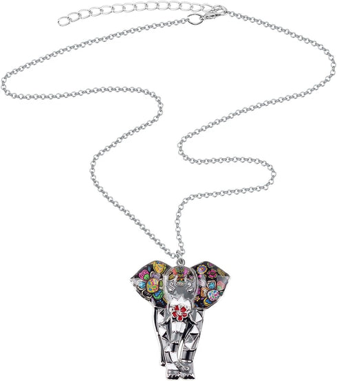 BONSNY Signature Africa Wildlife Collection SUNRISE Jungle Safari Wild Elephant Enamel Pendant Necklace...