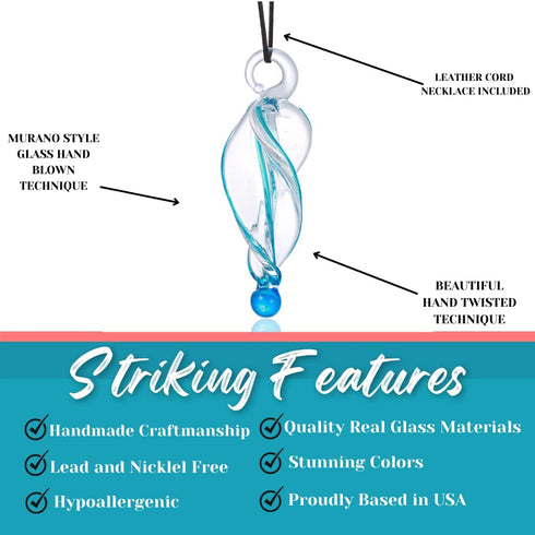 Murano Inspired Twist and Twirl Glass Pendant Necklace for Women Handcrafted Artisan Hypoallergenic Italian Style Jewelry...