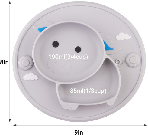 Baby Silicone Plate, Toddler Suction Plates Mini Plate Placemat for Kids and Infants Self Feeding, BPA Free, Microwave & Dishwasher Safe (Gray)...