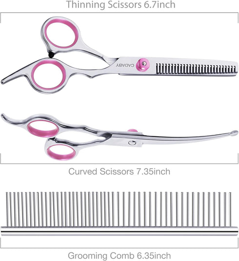 Dog Grooming Scissors Kit with Safety Round Tips, 3 in 1 Professional Dog Grooming Scissors, 4CR Stainless Steel Pet Grooming Shears for Dog, Cat,...