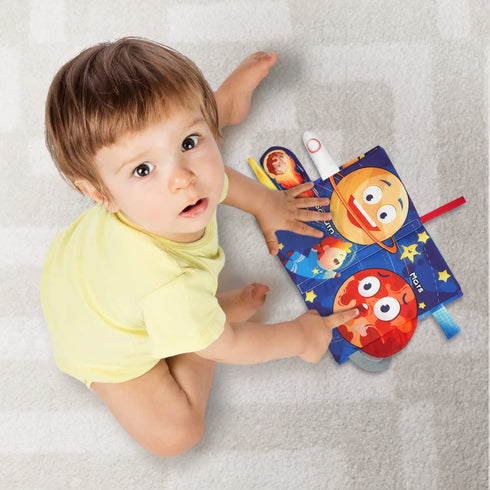 Vicloon Baby Books Toys, 2PCS Baby Books 6 to 12 Months, Touch and Feel Transport and Space Theme Crinkle Cloth Book, Tummy Time Soft Books Toys f...