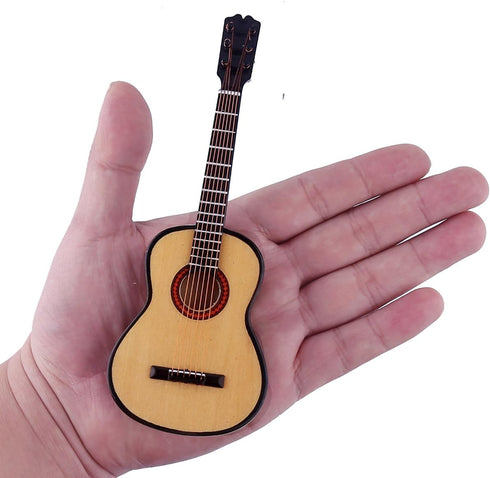 Dselvgvu Wooden Miniature Guitar with Stand and Case Mini Musical Instrument Miniature Dollhouse Model Home Decoration (6.51"x2.28"x0.89")...