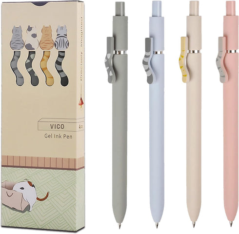 VICO 4PCS Cat Gel Pens Fine Point (0.5mm) - Quick Dry Black Ink Pens, Cute Writing Pens for Cat Lovers, Perfect for School & Office...