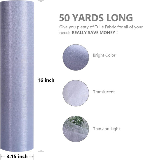 Crystal Organza Fabric Tulle - 16" by 50 Yards Sheer Fabric for Wedding Party Decoration Bridal Shower Tutu Roll Netting Spool Ribbon Wrapping (Gr...