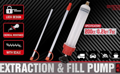 SEDY Fluid Extractor - 200cc Multi-Purpose Syringe, Oil Suction Pump, Manual Extraction and Filling Pump, Automotive Oil Syringe...
