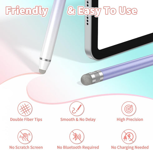 4 Pack Universal Stylus Pens for Touch Screens, High Sensitivity Fiber Tips, Compatible with Apple/iPhone/iPad/iOS/Android/Samsung Tablets (White ...