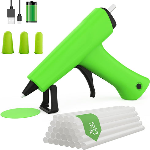 Hot Glue Gun Kit Cordless & Rechargeable with 30PCS Glue Sticks, Glue Gun and Sticks Set 15 Mins Smart Power-Off Mini Glue Gun for Crafts School D...