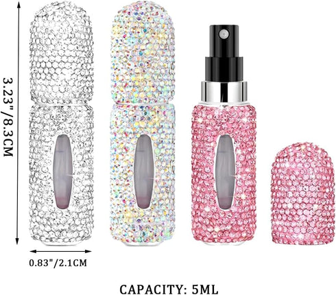 Perfume Spray Bottle 5ML White Bling Rhinestone Empty Portable Travel Fine Mist Refillable Mini Spray Dispensers for Perfume, Essential Oil...