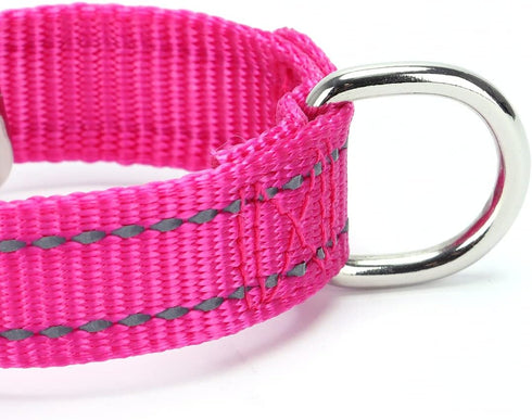 Martingale Dog Collar, Adjustable Nylon Training Dog Collar Reflective Martingale Collar for Small Medium Large Dogs (S, Pink)...