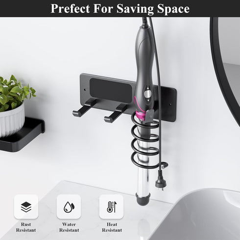 Tindbea Hair Dryer Holder + Curling Iron Holder, Matte Black Blow Dryer Holder Wall Mount, Bathroom Hair Tool Organizer Rack for Universal Dryer...