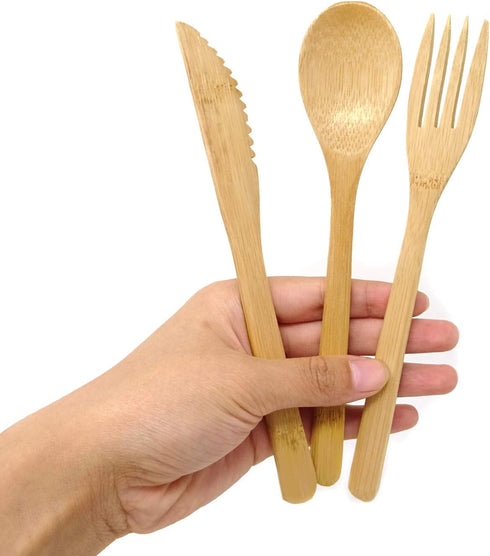 Honbay 3PCS Japanese Style Creative Eco-friendly Bamboo Flatware Set Reusable Utensils with a Retro Pouch -Spoon, Fork, Knife...