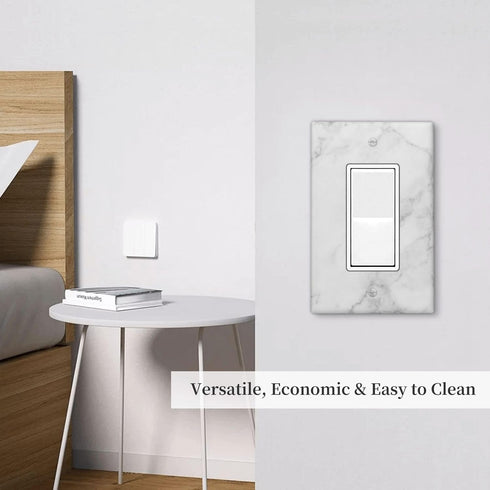 White Gray Marble Light Switch Plate Cover Single Rocker 1 Gang Wall Plates Decorative Lightswitch Electrical Outlet Faceplate for Bathroom Kitche...