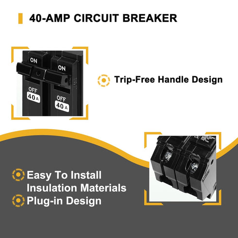 THQL2140 Circuit Breaker, 2Pole,120/240V 40 Amp 10kAIC,Plug-in Mounting Type,includes Current limiting System, Protect Circuit Safety...