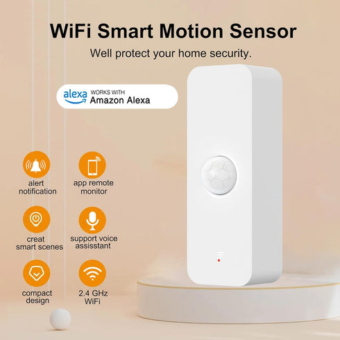 WiFi Motion Sensor: Smart Motion Detector with App Alerts, Wireless Contact Sensor for Smart Home Automation, Compatible with Alexa Echo (1 Pack)...