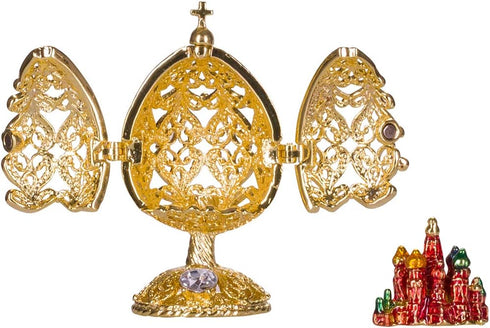 danila-souvenirs Faberge style Carved Egg with Church of Savior on Blood figurine 2.6'' (6.5 cm) gold color...