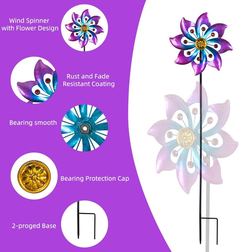 VEWOGARDEN Small Wind Spinners for Yard and Garden, Waterproof Metal Pinwheels Wind Spinners Outdoor Decor (Blue and Pink)...