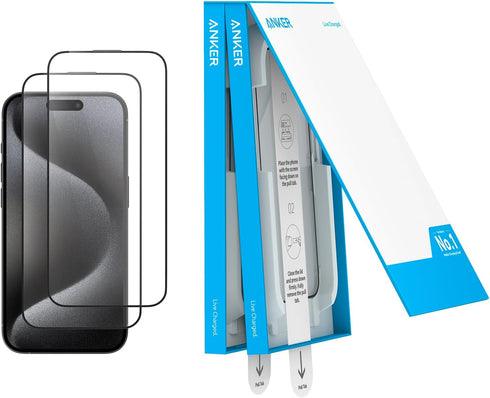 Anker Screen Protector for iPhone 15 Pro, Bubble-and-Dust-Free iPhone HD Tempered Glass, Durable and Drop-Proof with 9H Hardness, Easy Installatio...