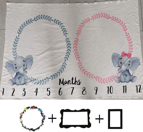 Baby Monthly Milestone Blanket Twins Girl Pink Boy Blue Elephant Newborn Nursery Decor Photo Props Shoots Photography Growing Toddlers Soft Fleece...