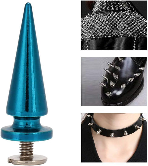 HEEPDD 10Pcs 10x26MM Large Size Cone Spikes Punk Rivets Stud Screw Tree Shape Back Spikes for DIY Leather Shoes Jacket Craft Garment Bag(Blue)...